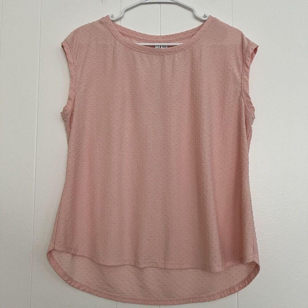 Elle Swiss Dot Sleeveless Shirt Soft Pink Tank Lightweight Women’s Size Large